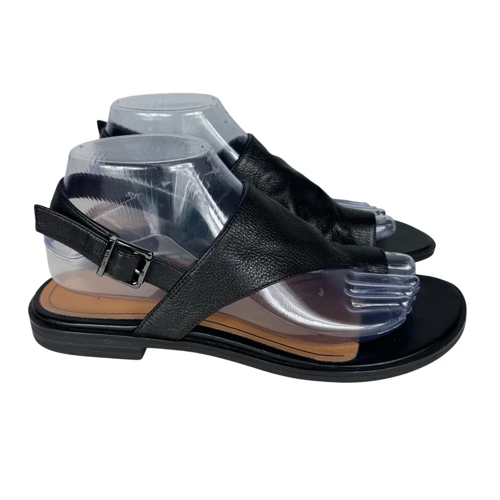 Vionic NWOT Ella II Tumbled Leather Slingback Sandals Black 7 Orthotic Toe Loop